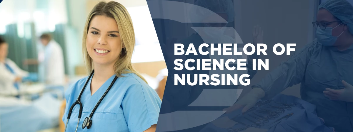 A Bachelor of Science in nursing student from Oulton College checks a patient's vitals during a clinical session, while an instructor in scrubs explains the use of surgical implements.