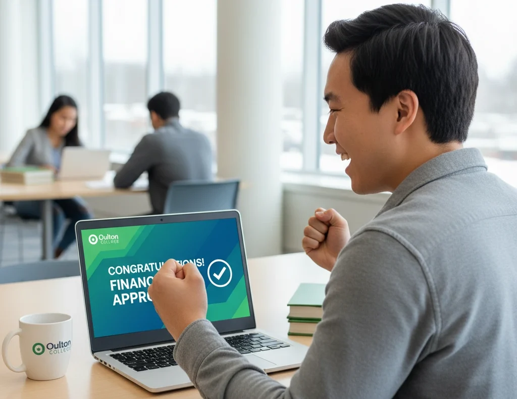 Oulton College logo, with a Mine Craft landscape. this symbolises the process of Gathering all the required documents and information for your Canadian Student Loans Application.