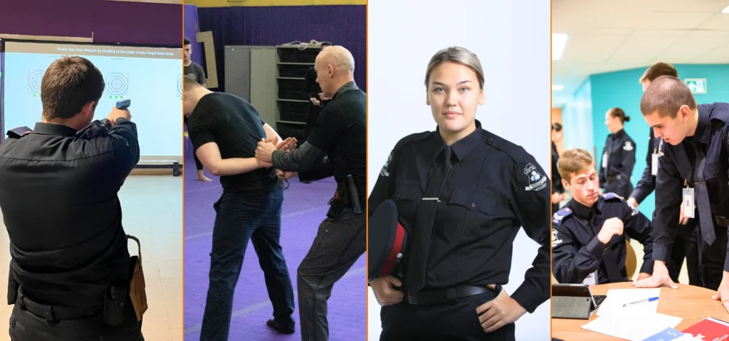Policing and Corrections Foundation Students during their practical sessions. Students are learning the basics of Handcuffing, Procedure and Firearm usage. This enhances the Caree focused and Professionalism Oulton college imparts to their students.