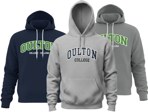 Oulton College three different versions of the oulton college Hoodies avaliable as a giveaway gift for registering student to the January cohort Programs.