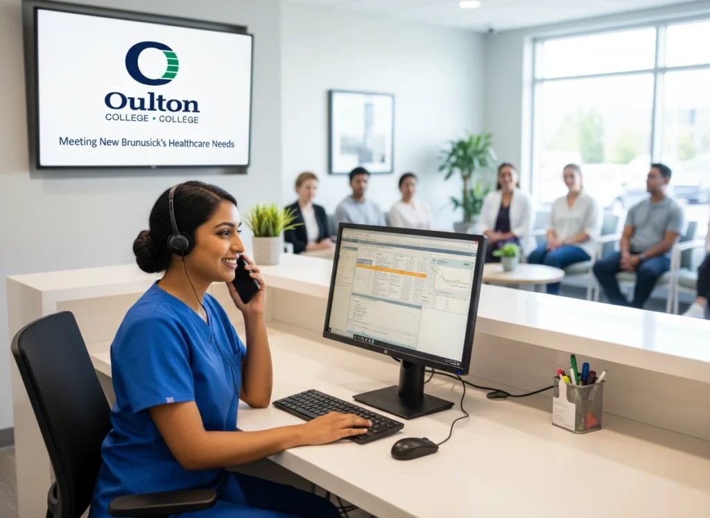 Medical Office Administration Student in a clinical setting. Onthe Job training benefits at Oulton college