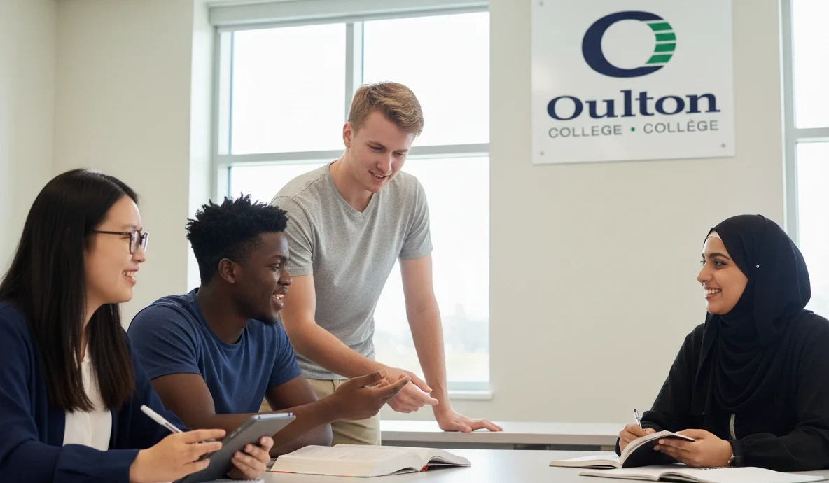Oulton College has a diversity of students. Student ait around a table during a discussion session, for senario based on real life situations.