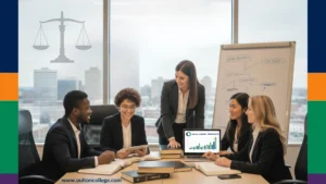 A group of Five Paralegal/ Legal Assistant students from Oulton College, wearing formal attire. One male student of