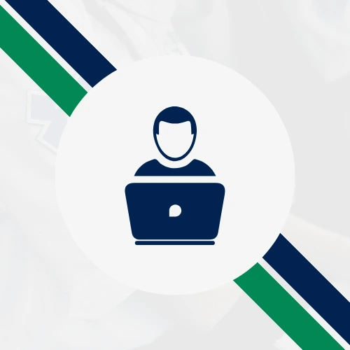 User on laptop icon in the Oulton College colors to visually show currently working professionals are welcome to join the program.