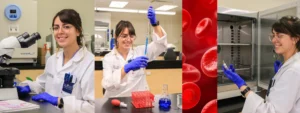 Medical Laboratory Assistant student, in the medical laboratory completing labs/ clinicals. this shows the MLA vs MLT programs offered