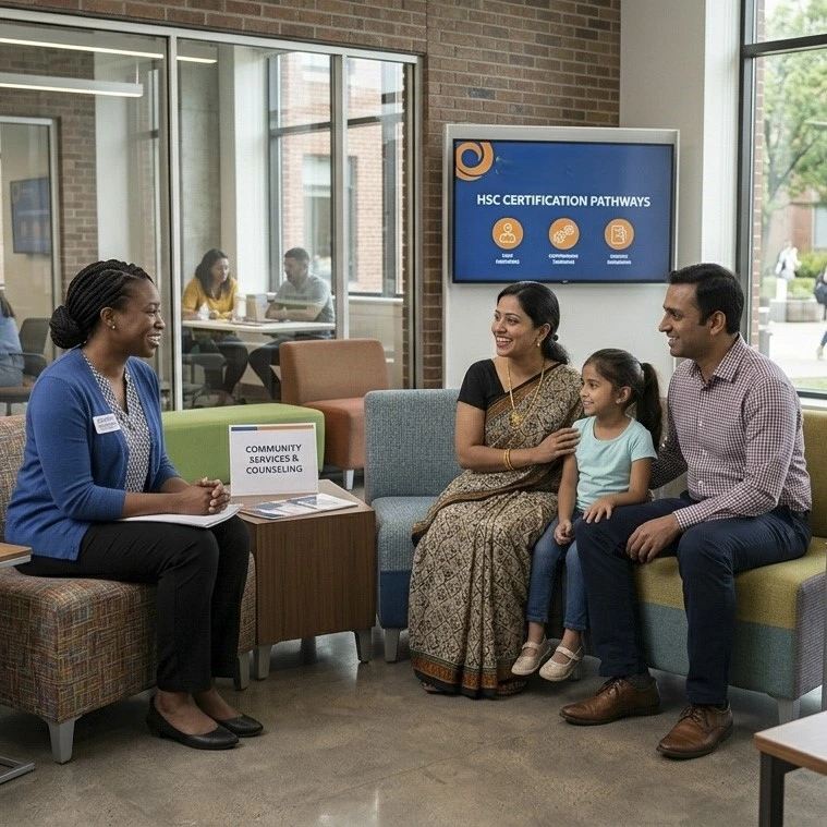 Human Service Counsellor representation, talking to a family in need